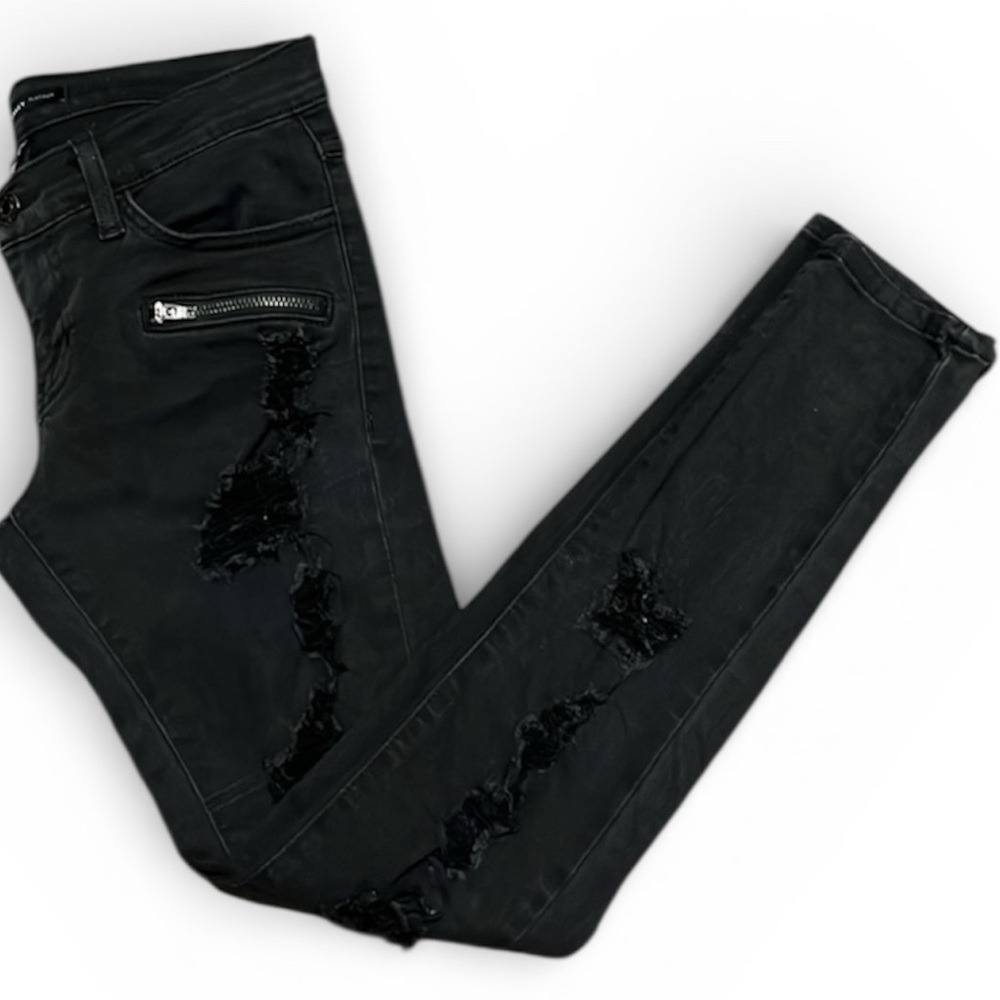 Flying Monkey Platinum Black Distressed Skinny Jeans Size 24 Moto Zippers